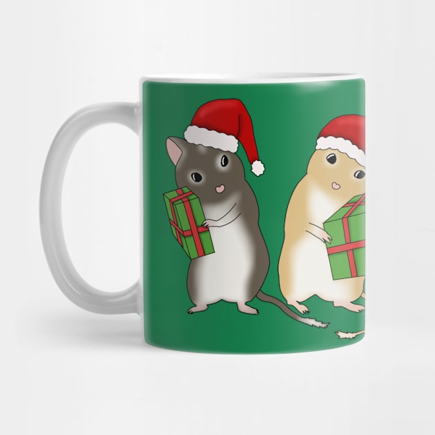 Two cute gerbils with Christmas hats and presents by Becky-Marie